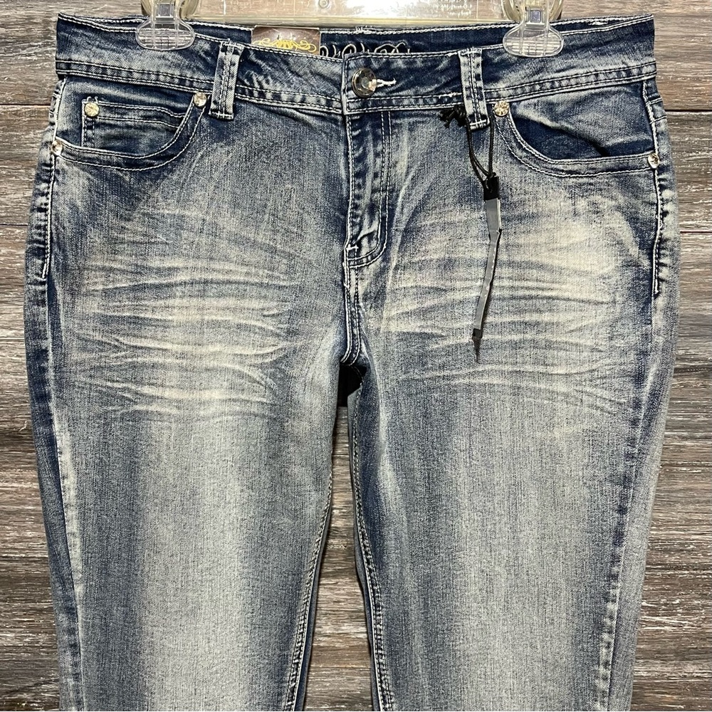 New ViVi Diva Rhinestone Pocket Blue Jeans Size 15 Bling Shine • New with Tags